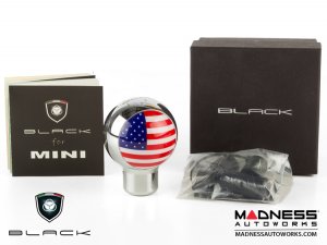 MINI Cooper Gear Shift Knob - Chrome w/ American Flag Design
